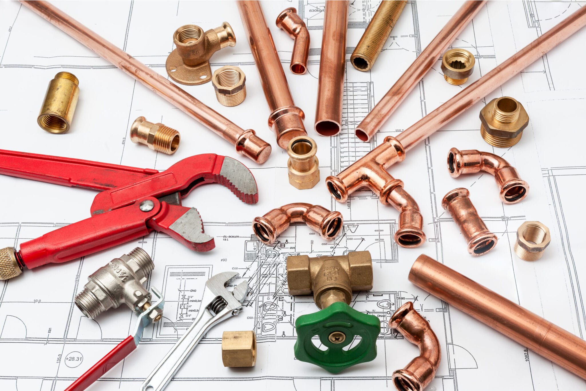 Copper pipe fittings and plumbing parts for Wellington, Florida repairs