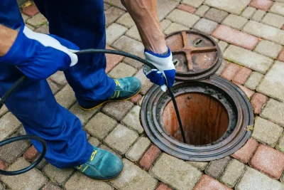 Plumber cleaning an outdoor sewer drain in Wellington