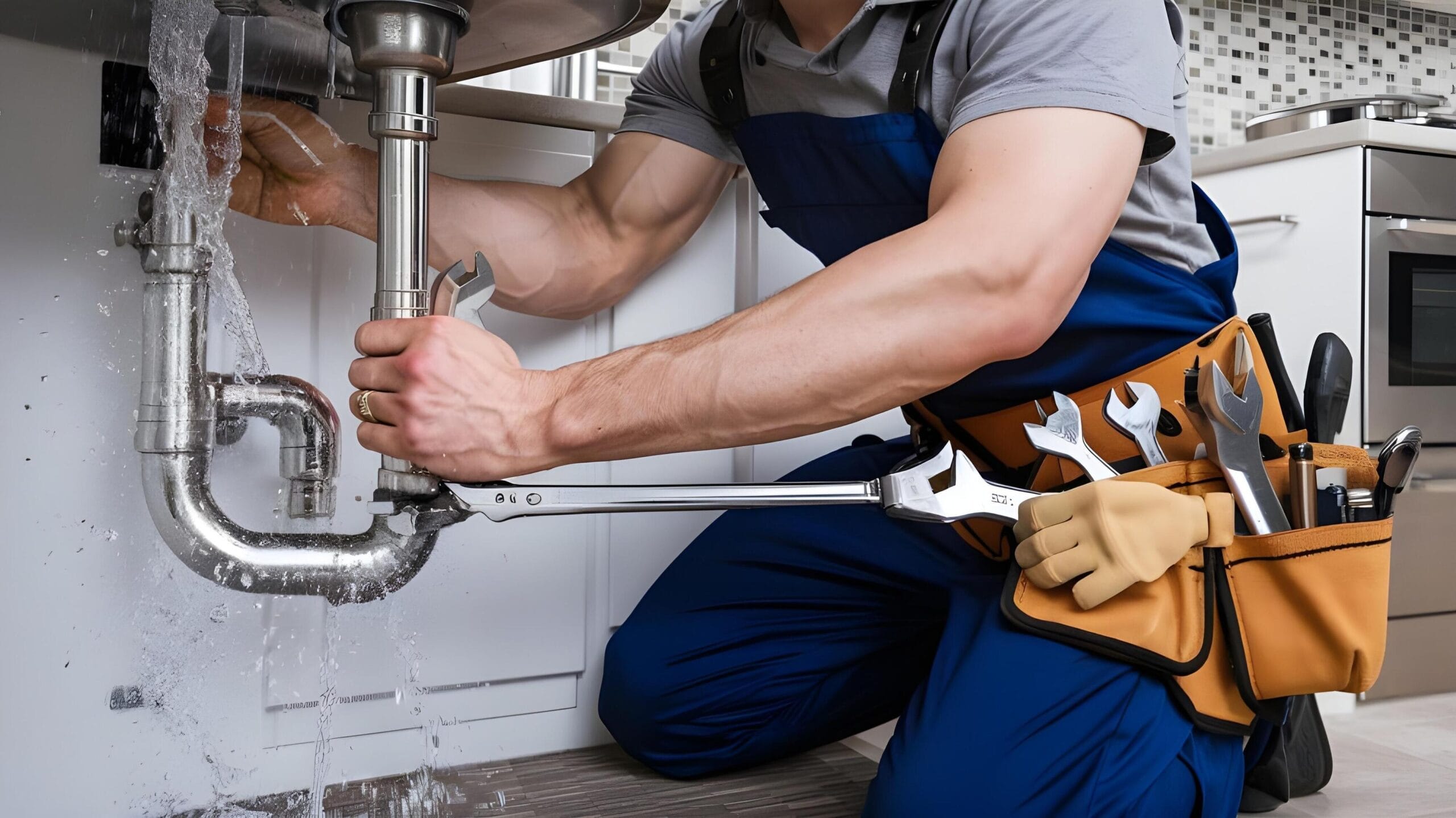 Plumber tightening a residential plumbing pipe in Wellington